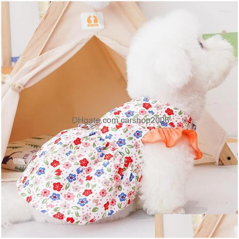 dog apparel floral pet vest dress summer clothes flying sleeve sweet puppy cat sweatshirt skirt girls dresses for small dogs chiwawa
