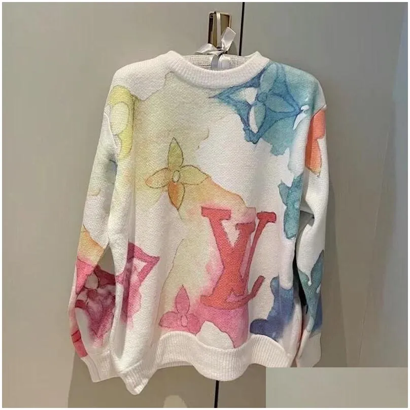 Women`s Sweaters Watercolor Graffiti Sweater Loose Long Thin Tie-dye Autumn Long-sleeved Pullover Knit Tops Female Drop designer cardigan women knitted knit