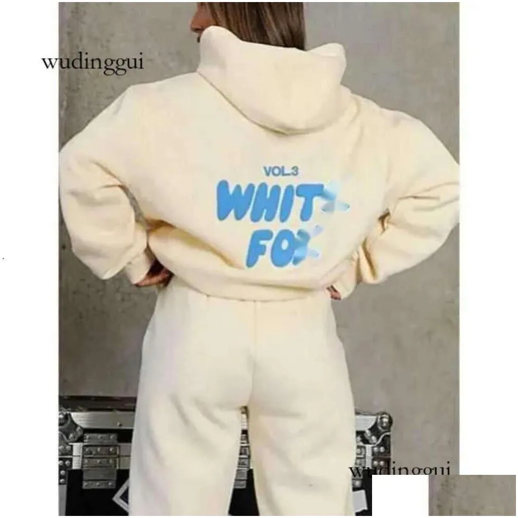 white foxx Hoodie Tracksuit Sets Clothing Set Women Spring Autumn Winter New Hoodie Set Fashionable Sporty Long Sleeved Pullover Hooded 4