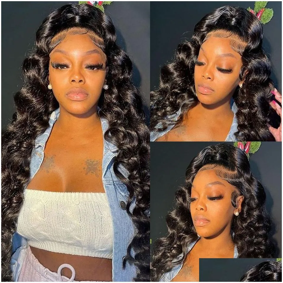 Loose Deep Wave Lace Front Human Hair Wigs for Women Black 13x4 Lace Frontal Wig Transparent HD Lace Glueless Synthetic Wig Pre