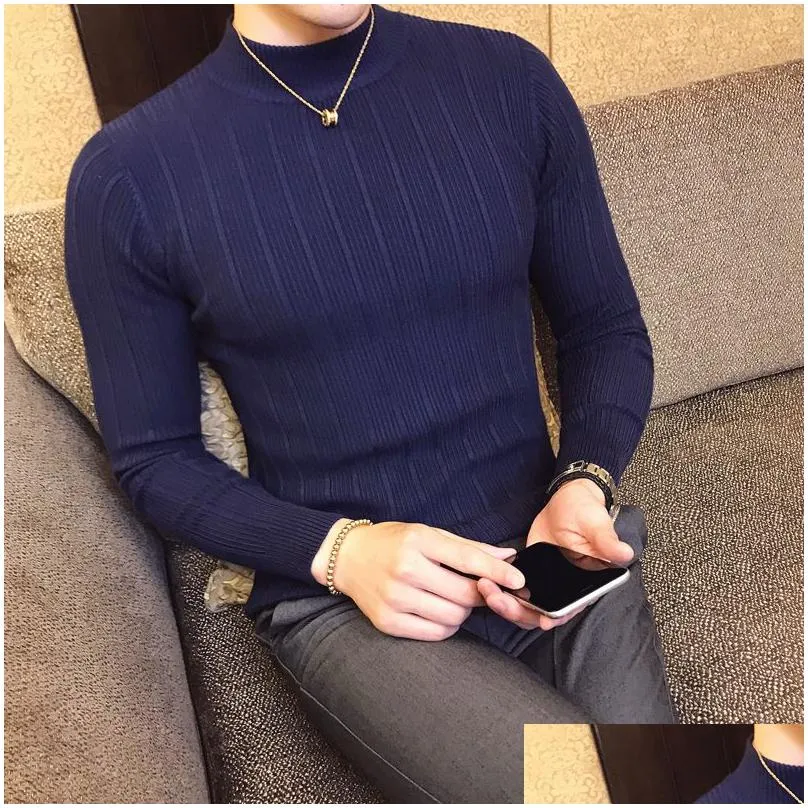 Men`S Sweaters Autumn And Winter New Mens Fashion Boutique Cotton Solid Color British Gentleman Knitted Sweater Male Casual Hood Drop Dhb7K