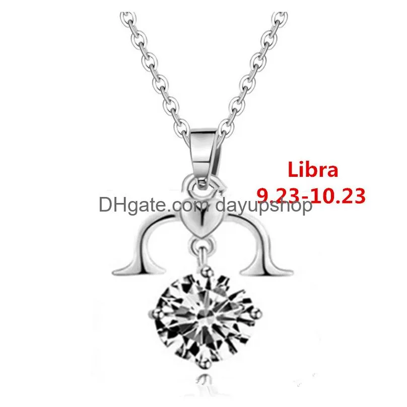 Pendant Necklaces 12 Constellation Zodiac Sign Necklace Horoscope Zircon Stainless Steel Jewelry Galaxy Libra Astrology Gift With Reta Dhb2O