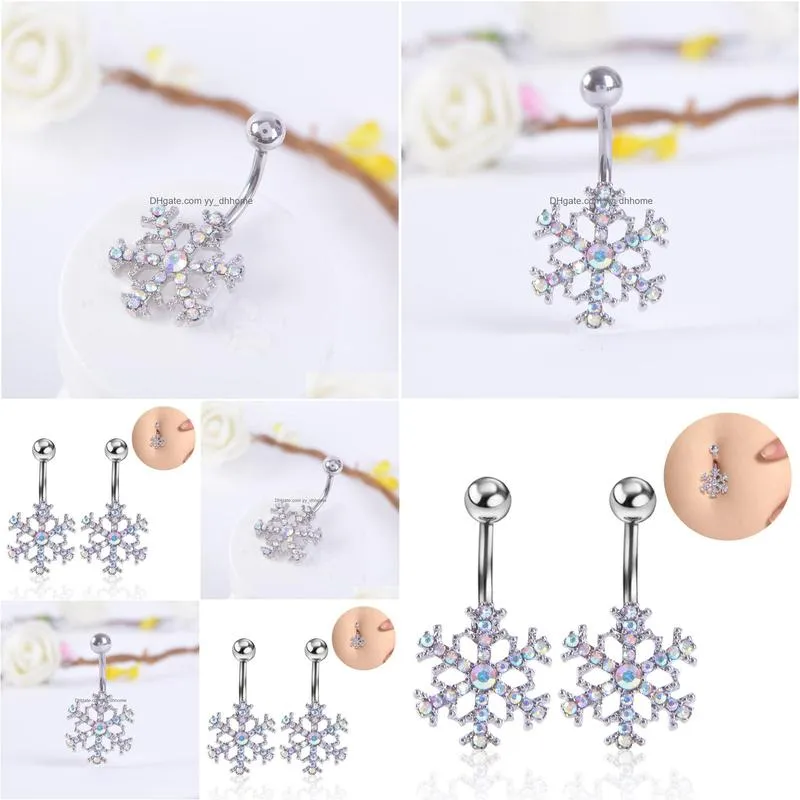 sexy wasit belly dance crystal body jewelry stainless steel rhinestone navel bell button piercing dangle rings for women snow flower