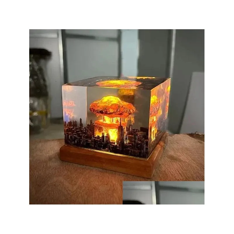 Decorative Objects Figurines Nuclear Explosion Bomb Mushroom Cloud Lamp Flameless For Courtyard Living Room Decor 3D Night Light Rechargeable