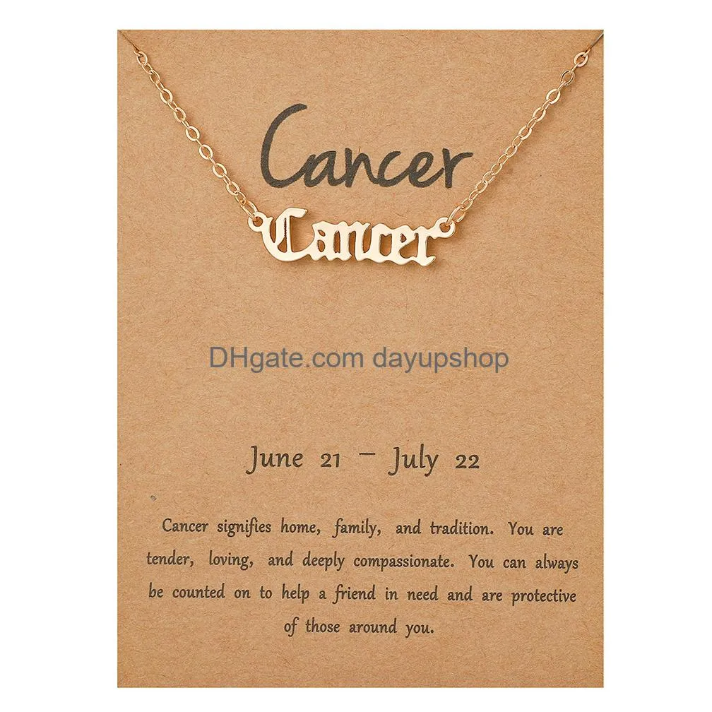 Pendant Necklaces Pure Copper Retro English Letters 12 Constellation Zodiac Sign Necklace Horoscope Zircon Jewelry Galaxy Libra Astrol Otlua