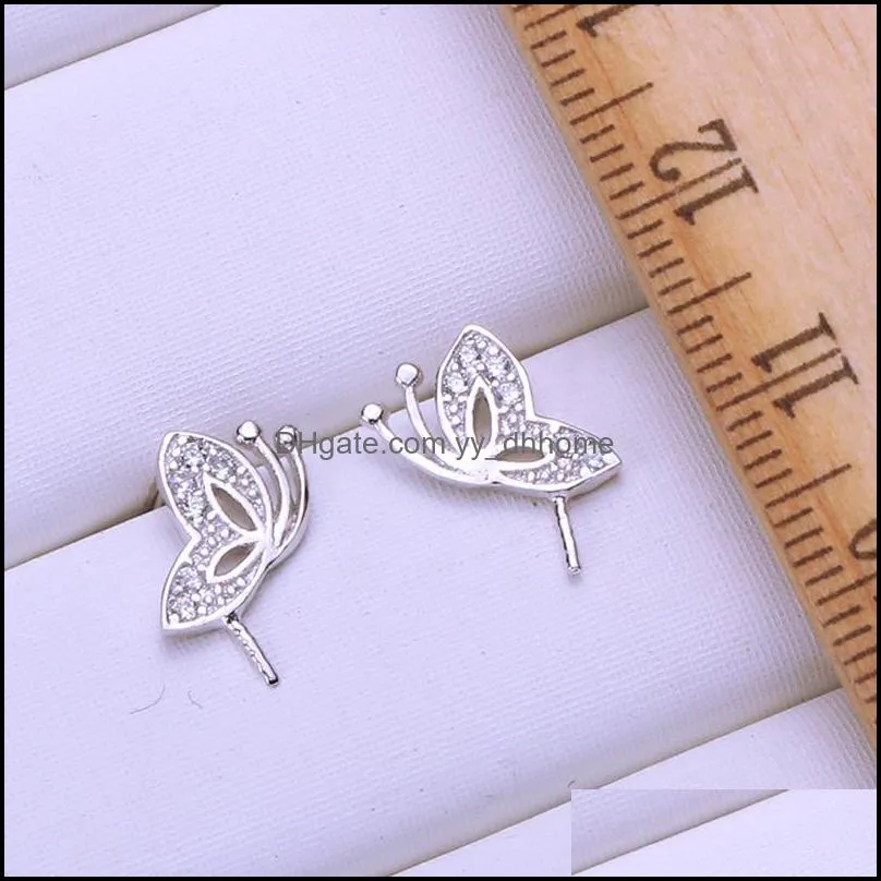 Jewelry Settings Pearl Earrings Setting Sier Zircon Butterfly Stud Earring Mounting Blank Diy Gift For Female Drop Delivery Dhgarden Dhq0C