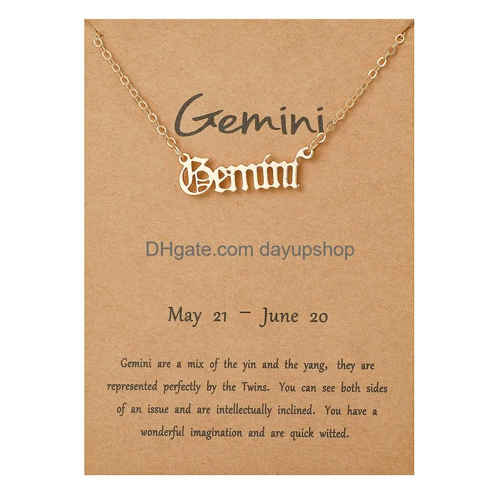 Pendant Necklaces Pure Copper Retro English Letters 12 Constellation Zodiac Sign Necklace Horoscope Zircon Jewelry Galaxy Libra Astrol Dhsqj