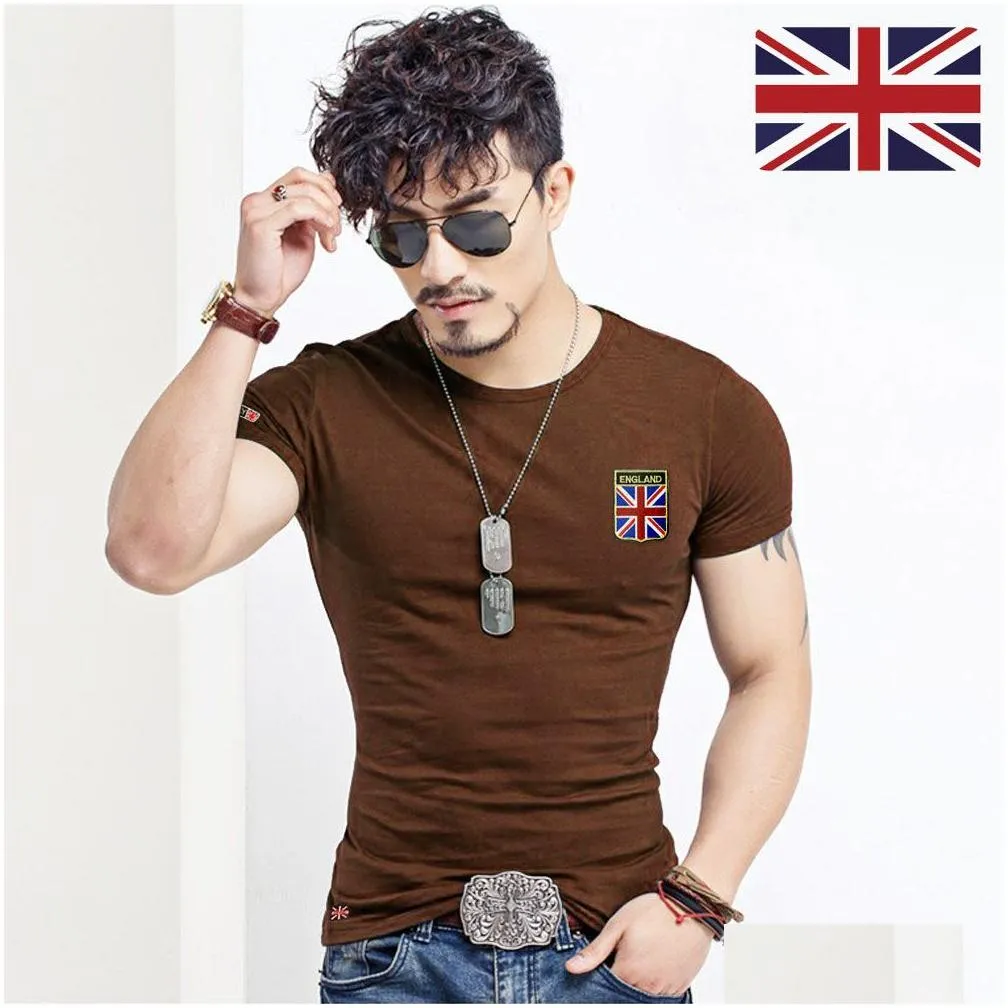 Men`S T-Shirts Embroidered Flag T Shirts Men Designer Clothes Vintage Military O Neck Tshirts Slim Fit Tops Fitness Fashion British Te Dh8Gp