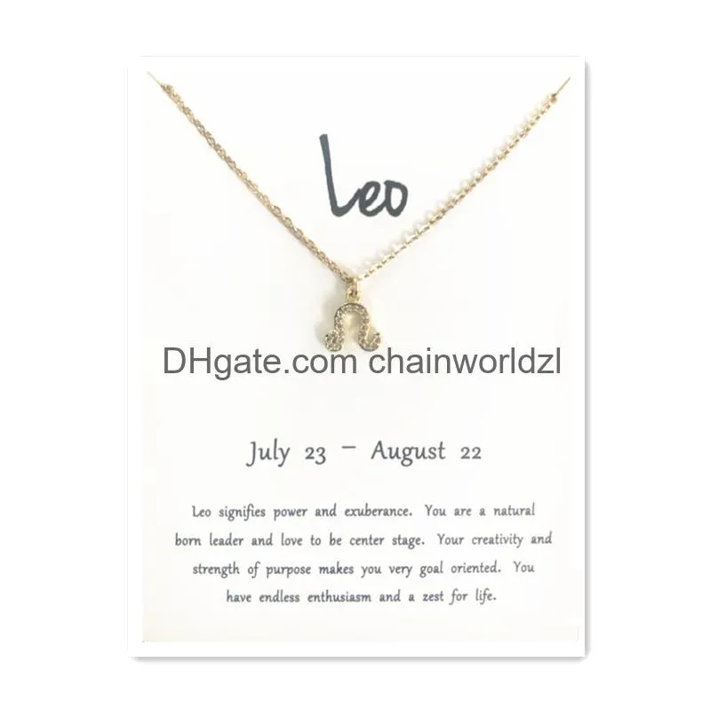 Pendant Necklaces 12 Constellation Zodiac Sign Necklace Horoscope Zircon Stainless Steel Jewelry Galaxy Libra Astrology Gift With Reta Oto8W