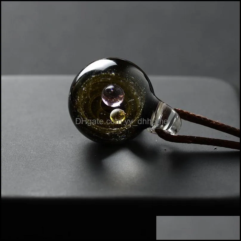Pendant Necklaces Universe Glass Bead Planets Necklace Galaxy Rope Chain Solar System Design For Women Christams Gift Drop D Dhgarden Dhbrq