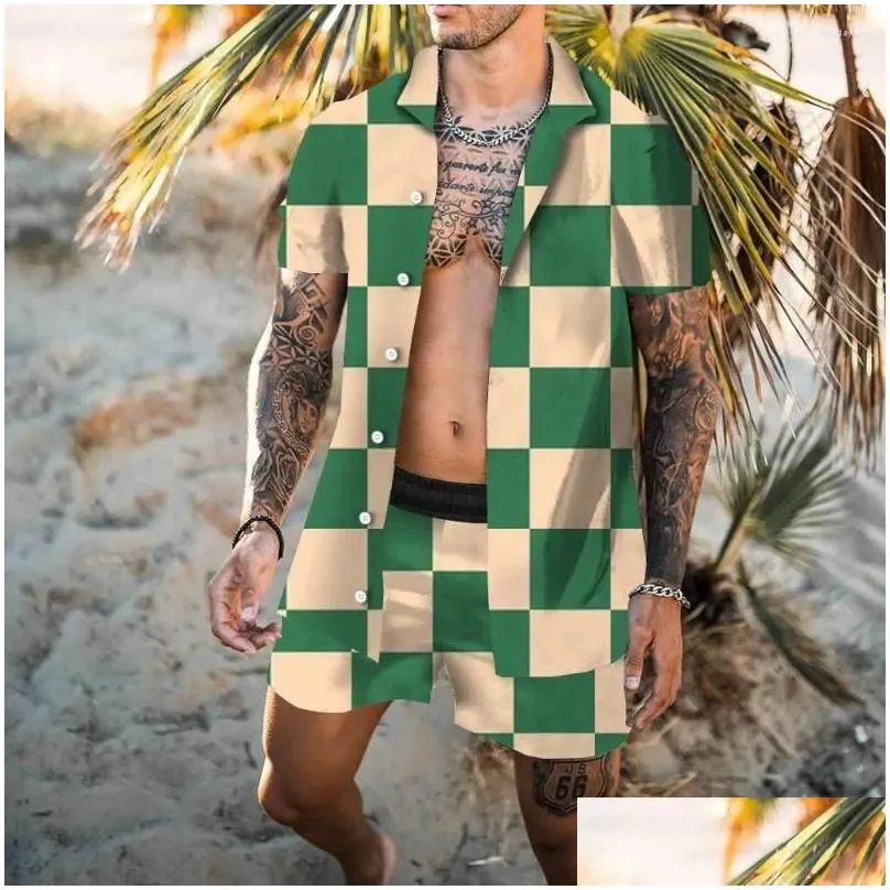 Men`s Tracksuits Fashion Hawaii 2Pcs Set Shirt Beach Style Men 3D Print Holiday Trend Suit Collar Short Sleeve Hawaiion Pants Clothes