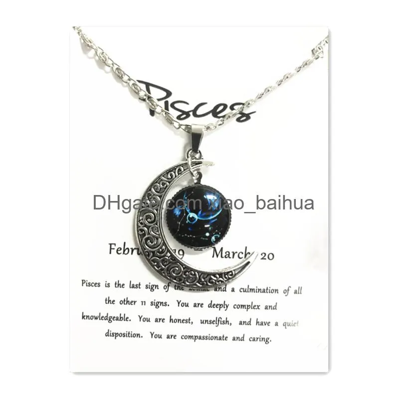 Pendant Necklaces Night Glow Retro Moon12 Constellation Zodiac Sign Necklace Horoscope Jewelry Galaxy Libra Astrology Gift With Retail Otgpd