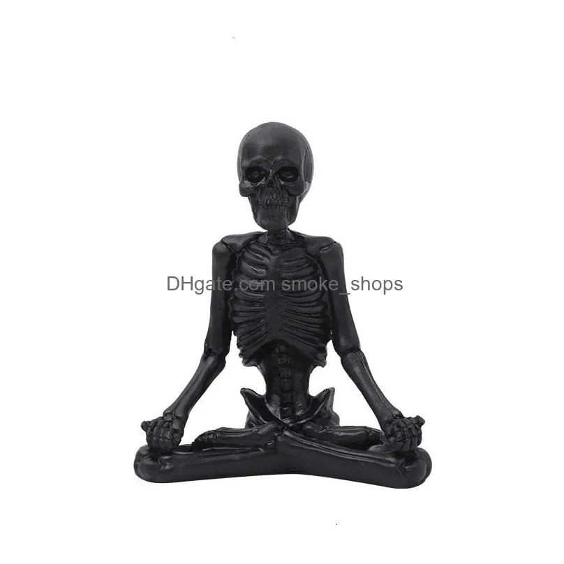 decorative objects figurines creative home decoration yoga skull statue gothic living room decor desk ornaments skeleton resin sculpture and gift