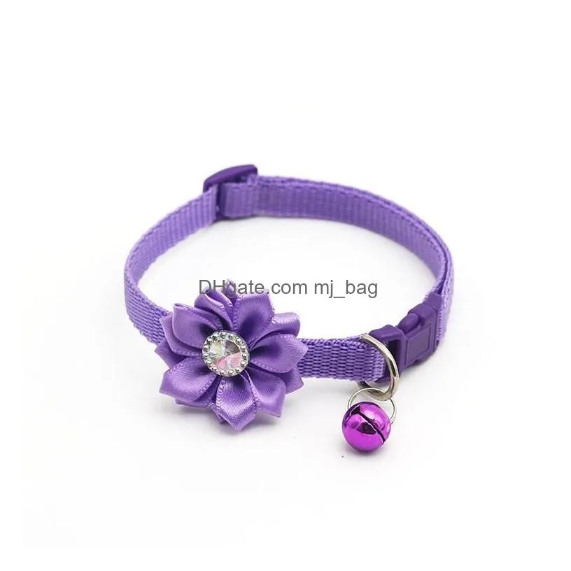 Dog Collars & Leashes Pet Cat Collar Bell Flower Adjustable Easy Wear Buckle Bells Lovely Necklace Supplies Accessories Drop Delivery Dho0B