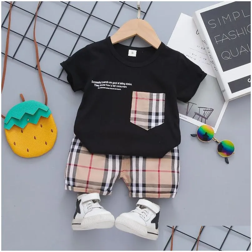 Clothing Sets Baby Boys Girls Plaid Toddler Infant Summer Clothes Kids Outfit Short Sleeve Casual T Shirt Shorts Drop Delivery Baby, M Dhi8E