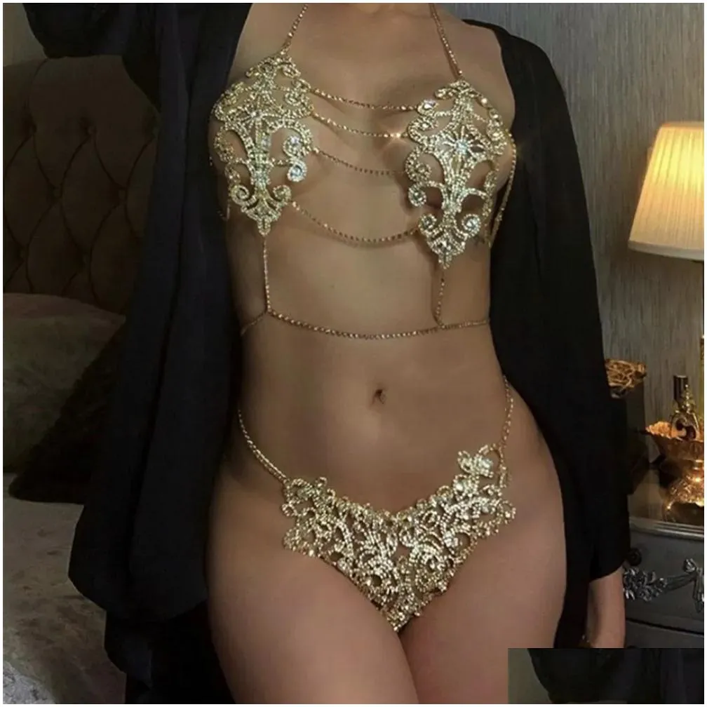 Other Jewelry Sets Butterfly Crystal Set Body Chain Bra And Thong Panties For Women Y Lingerie Bikini Underwear T200508 Drop Delivery Dhwzp