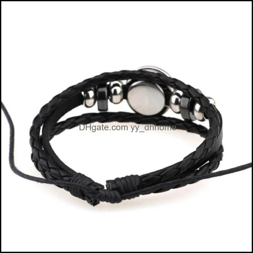 Charm Bracelets Colorf Elk Po Black Leather Woven Bracelet Glass Cabochon Handmade Snap Button Jewelry Gift For Men Drop Del Dhgarden Dh0Pr