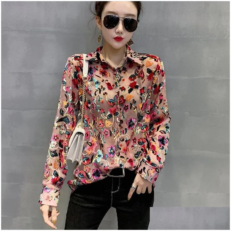 Women`S Blouses & Shirts Spring Autumn Loose European Clothes Fashion Microfiber Blouse Women Button Cardigan Shirt Tops Ropa Mujer T Dhb7Z