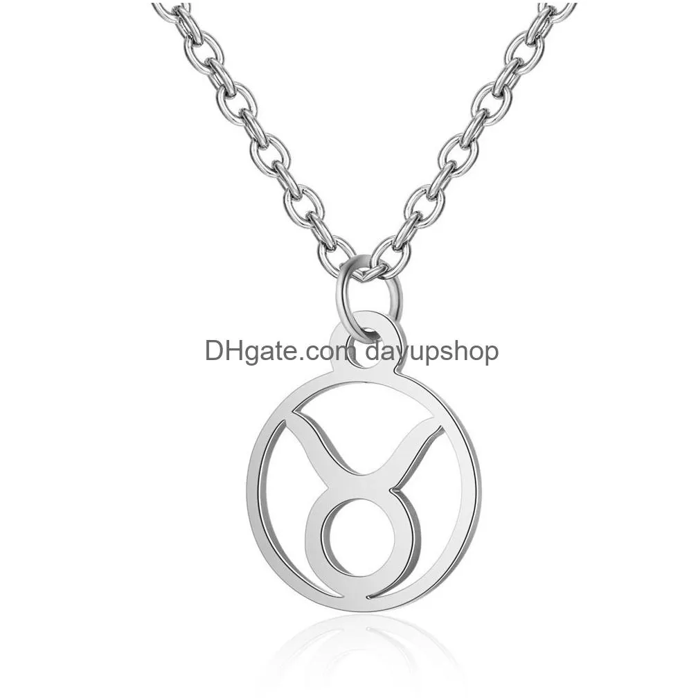 Pendant Necklaces Hollow Stainless Steel 12 Constellation Zodiac Sign Necklace Horoscope Jewelry Galaxy Libra Astrology Gift With Reta Dhibg