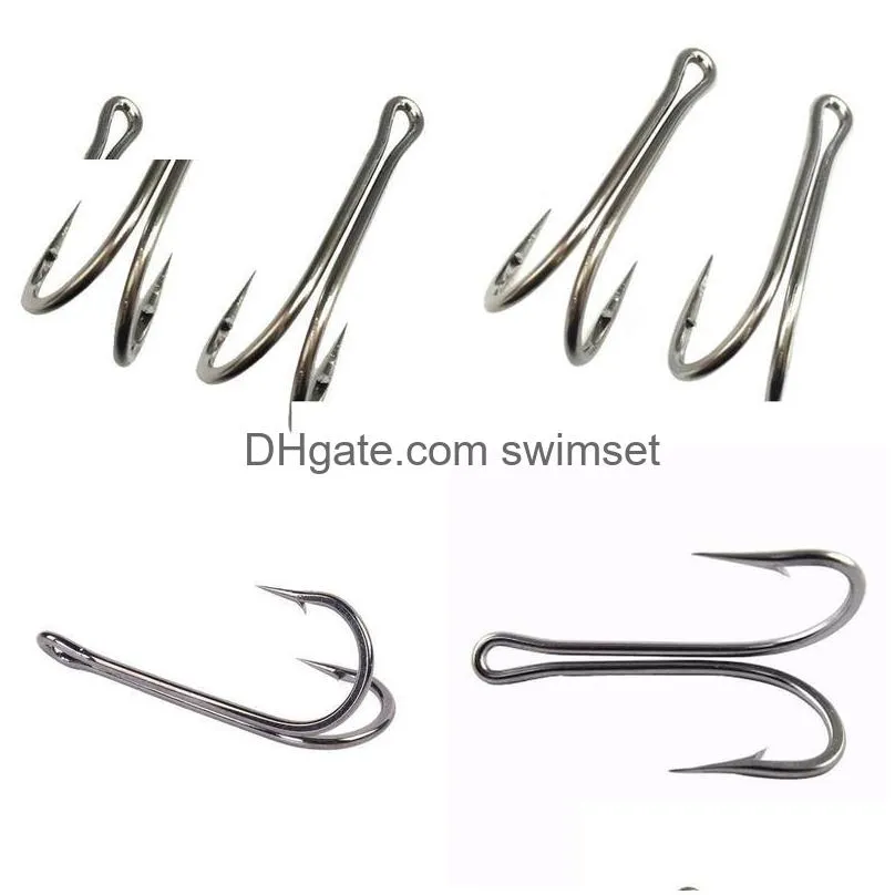 Double Fishing Hooks Sea Duple Hook 28-20 Stainless Steel Frog Accessories For Tuna Drop Delivery Dhqcx