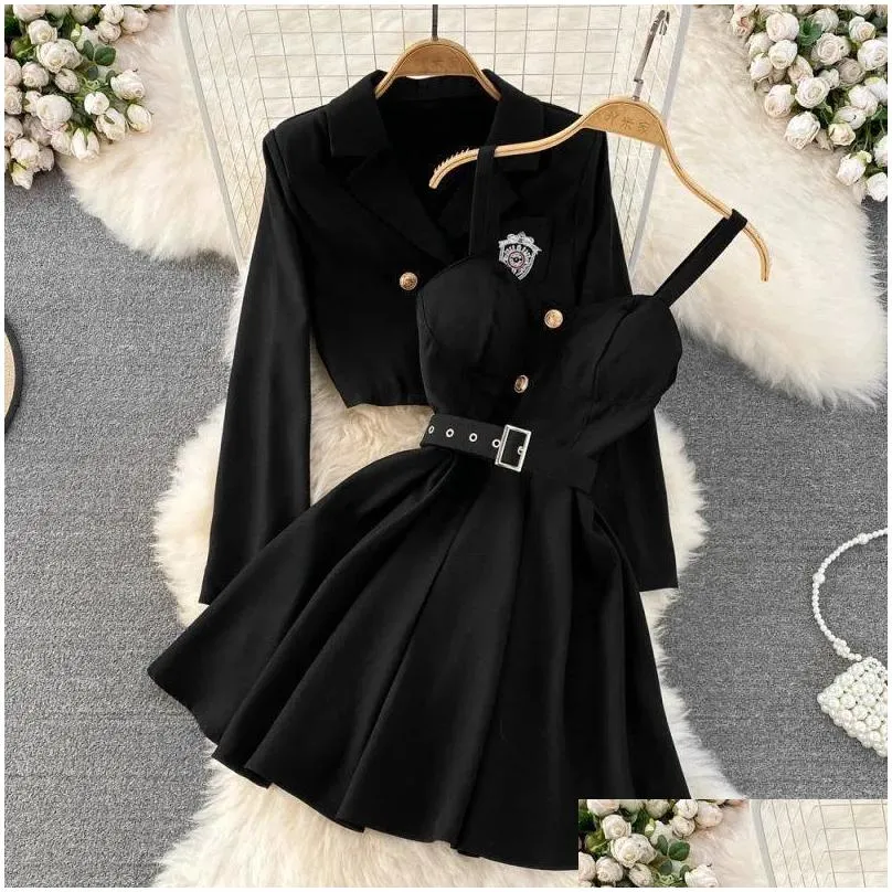 Two Piece Dress Large Womens Spring Set 2023 New Korean Fashion Coat Waist Wrap Trendy 230508 Drop Delivery Apparel Women`S Clothing Dh6Gi