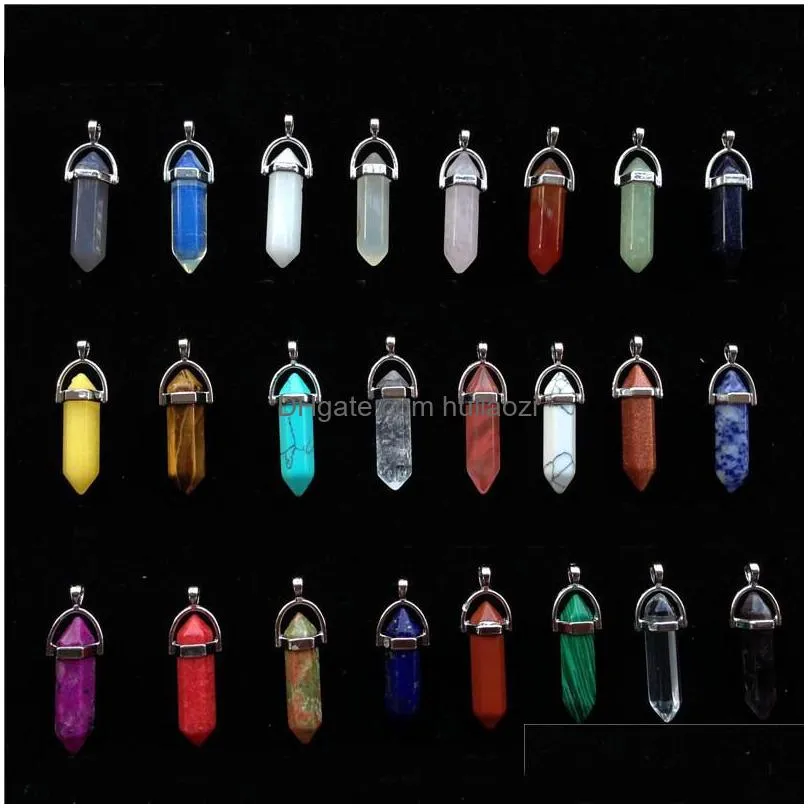 bulk charms 6 side pendulum bullet amethys jade malachite tiger eye natural stone pendant necklace quartz crystal pendant healing