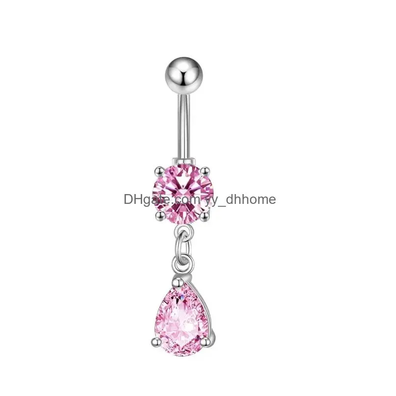 navel belly button rings dangling women summer waterdrop long medical stainless steel piercing body jewlery 2023 pink blue crystal