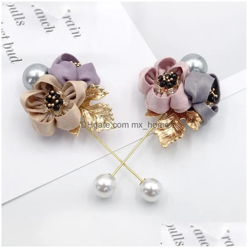 pins brooches ladies cloth art pearl fabric flower brooch pin cardigan shirt shawl professional coat badge jewelry women accessor328s