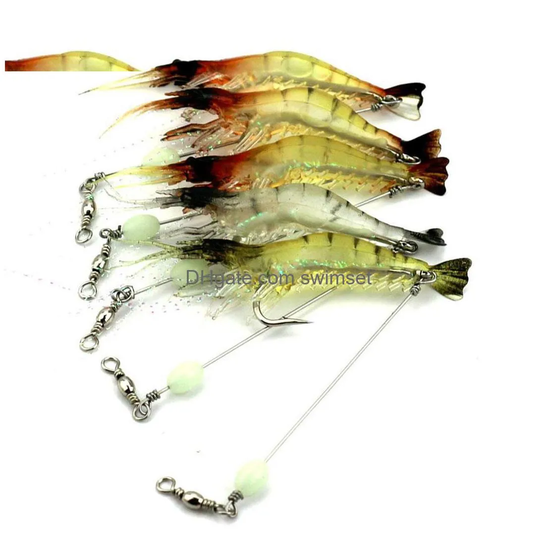 9Pcs Luminous Shrimp Soft Lure Fake Lures Fishing Artificial Bait With Glow Hook Swivels Anzois Para Pesca Sabiki Rigs Drop Delivery Dh4Wa