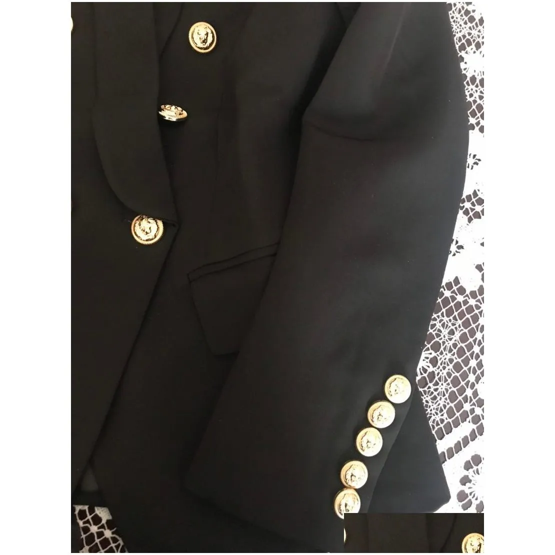 Premium New Style Top Quality Blazers Original Design Women`s Double-Breasted Slim Jacket Metal Buckles Blazer Retro Shawl Collar Outwear Black White size