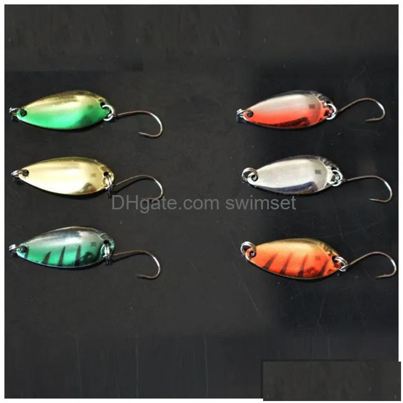 Fishing Lure Spoon 30Pcs/Lot Hard Metal Lures 3G Spinner Bait/Spoons Sliver/Gold/Green/Red Drop Delivery Dhith