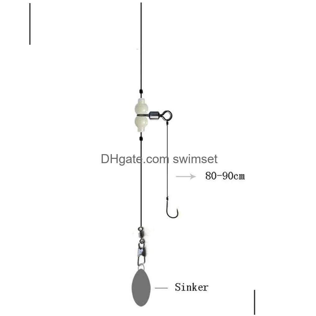 100Pcs Luminous Fishing Triple Rolling Swivels 3 Way Cross Line Connectors Barrel With Glow Beads Drop Delivery Dhpso