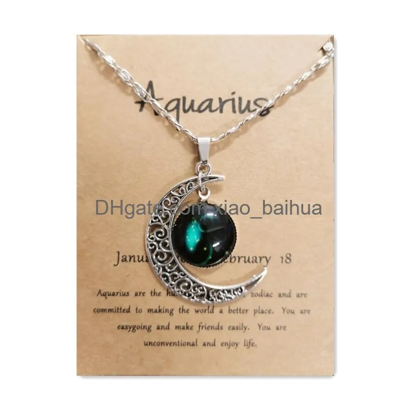 Pendant Necklaces Night Glow Retro Moon12 Constellation Zodiac Sign Necklace Horoscope Jewelry Galaxy Libra Astrology Gift With Retail Otkrx