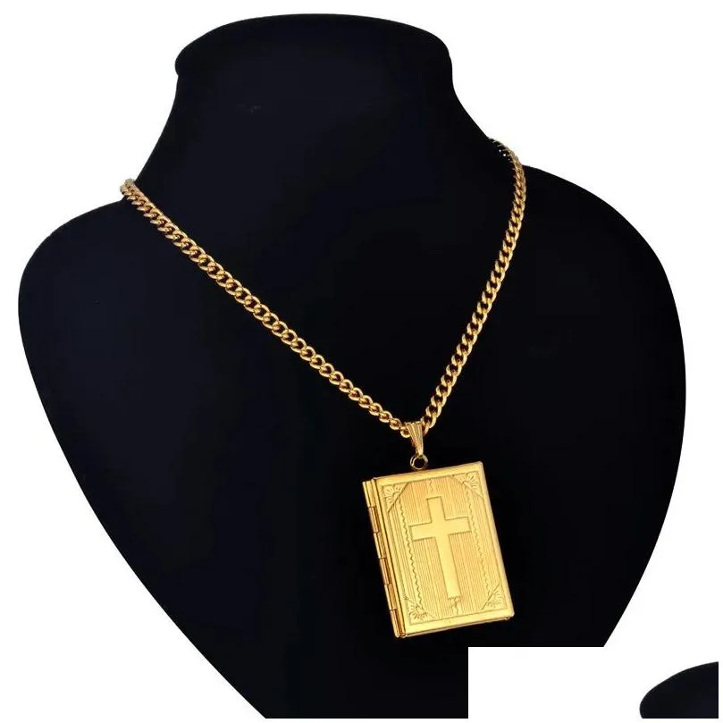 Jesus Cross Necklace Jewelry For Men Women 14k Yellow Gold Chain Male Photo Locket Style Jesus Crucifix Pendant Necklace