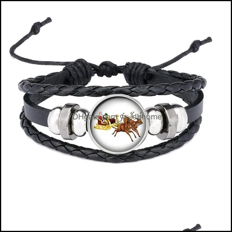 Charm Bracelets Colorf Elk Po Black Leather Woven Bracelet Glass Cabochon Handmade Snap Button Jewelry Gift For Men Drop Del Dhgarden Dh0Pr