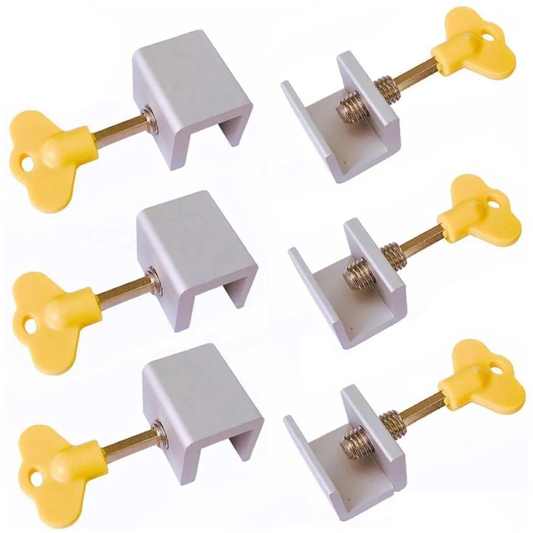 6 Pieces Adjustable Sliding Window Locks Stops Aluminum Alloy Door Frame Security Lock with Keys2259871