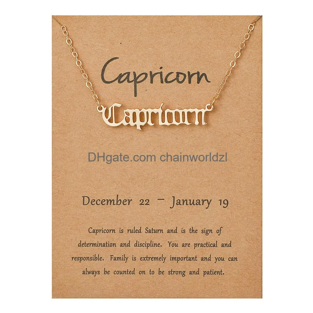 Pendant Necklaces Pure Copper Retro English Letters 12 Constellation Zodiac Sign Necklace Horoscope Zircon Jewelry Galaxy Libra Astrol Ot2Kg