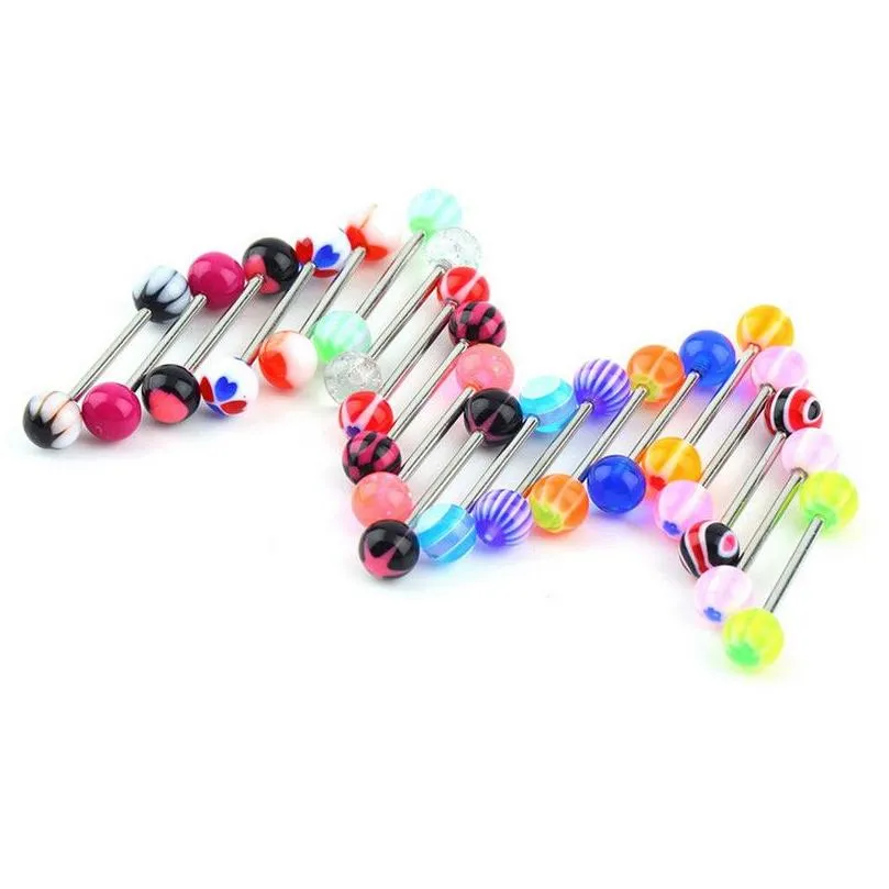 100pcs/Lot Body Jewelry Fashion Mixed Colors Tongue Tounge Rings Bars Barbell Tongue Piercing