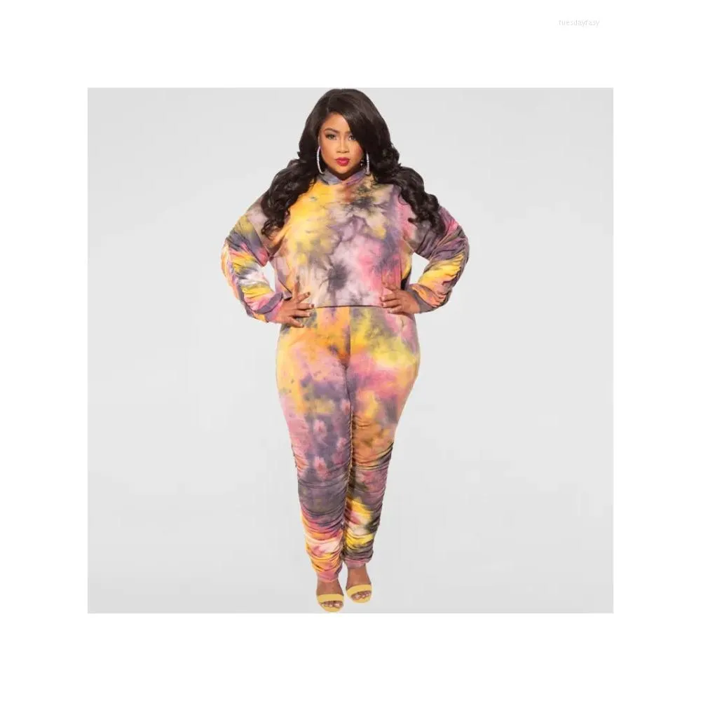 Tracksuits Plus Size Women`s Suit Tie-dye Printing Fashion Loose And Casual Two-piece Temperament Commuter 2022 Autumn Winter