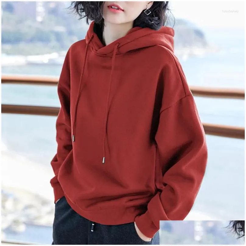 Women`s Hoodies 2023 Hooded Simple All-match Leisure Oversized Hoodie Style Warm Kawaii Womens Loose Female Sweatshirts Red