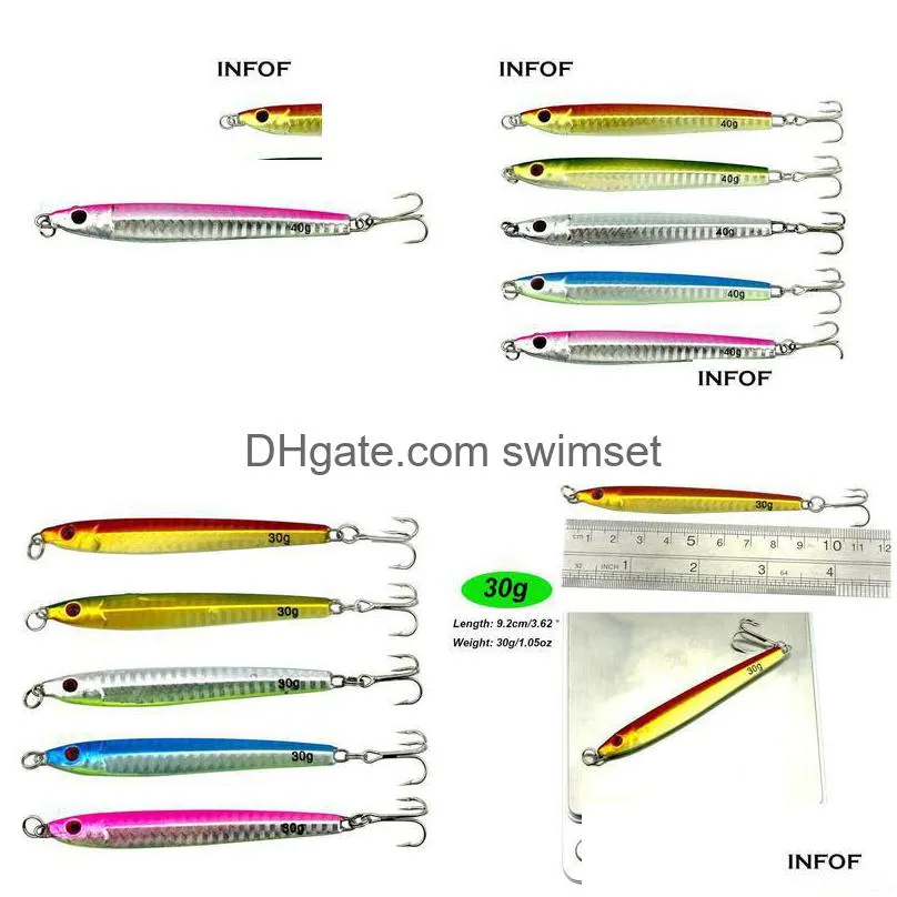 10 Pieces Metal Jig 30G 40G Jigging Spoon Saltwater Fishing Lure Casting Trolling Jigs With Treble Hook Hard Drop Delivery Dhgap