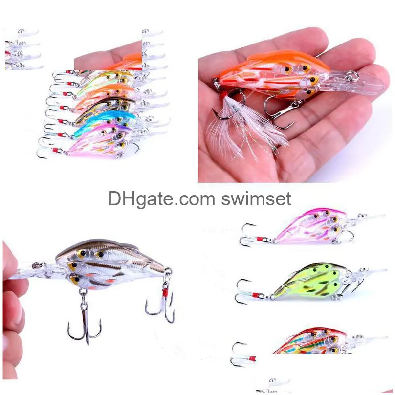 9Pcs 2.95/7.5Cm 9.3G Crankbait Group Fish Swim Bait 8 Fishes Plastic Bionic Wobbler Fishing Tackle Shads 6 Feather Hook Drop Delivery Dhy4W