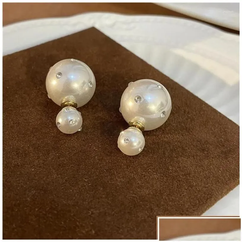 Stud Earrings Classic Double Side Simated Crystal Pearl For Women Gift Luxury Designerjewelry Drop Delivery Jewelry Otjvc