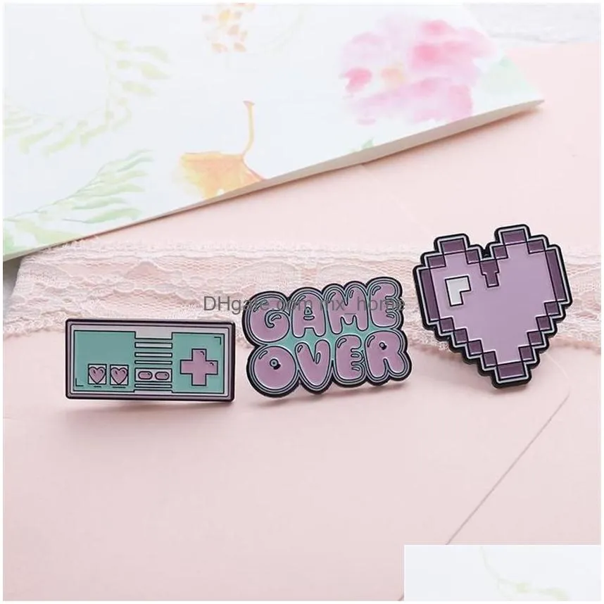 pins brooches pink pixel heart game machine over enamel pins fashion denim jackets backpack pin button brooch for women men jew343j