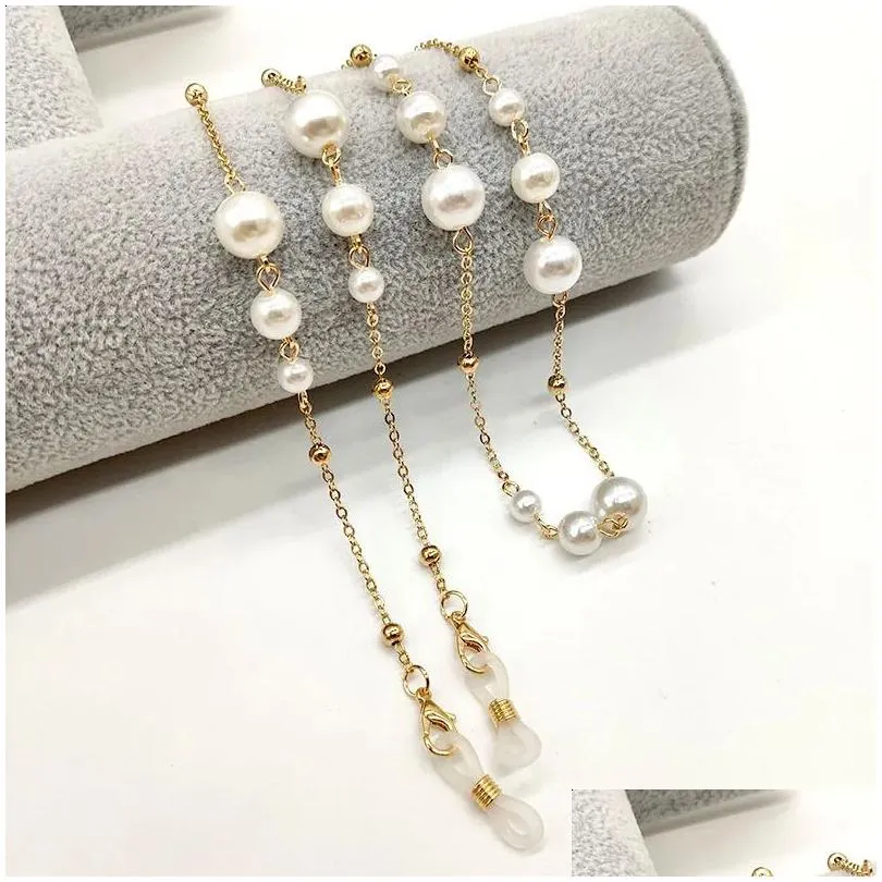 Eyeglasses Chains Sunglass Chain Beaded Pearl Eyeglass Lanyard Holder Strap Sile Loop Necklace Outside Casual Accessory 231110 Drop D Dhksm