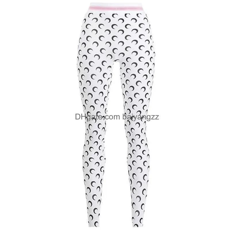 crescent moon print solid color leggings summer women trousers 2 kind style chic bodycon pants outfits s-xl q0527