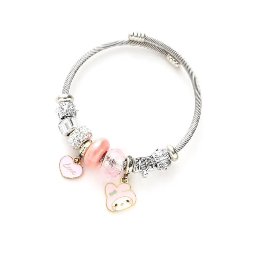 Multi beads Melody Kuro mi Designs Stainless Charms Bracelet Happy love heart Cinnamoroll Charms bracelets Girl Kawaii gift