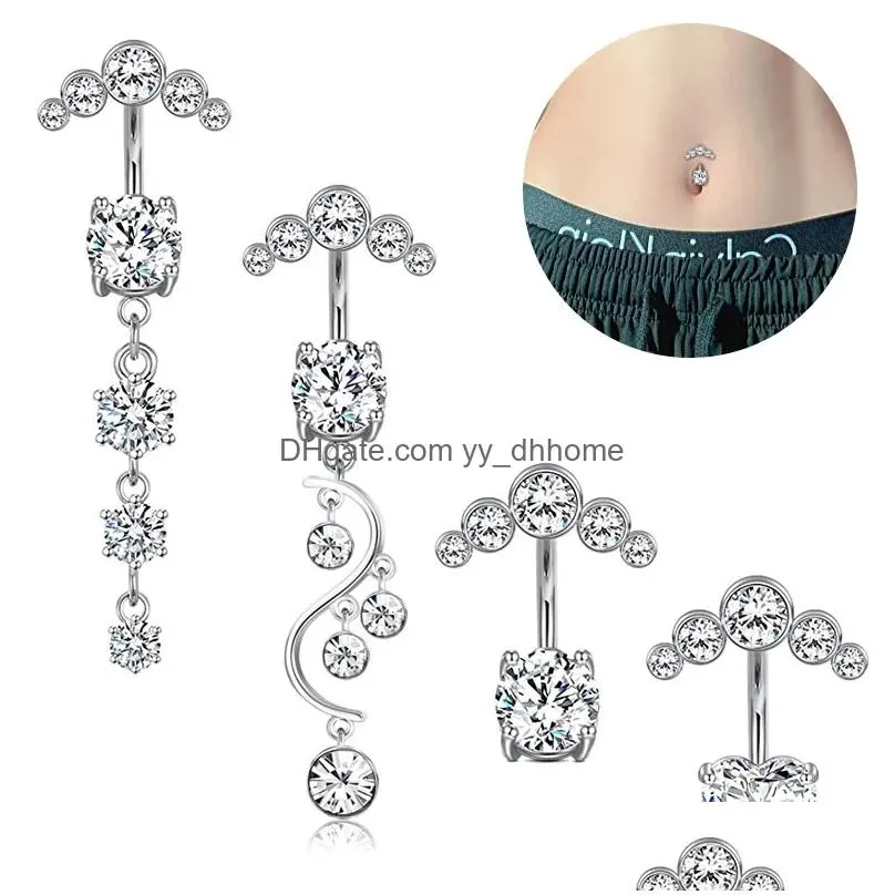 4pcs/set navel belly button rings dangling rosew gold silver color zircon stone women summer medical stainless steel piercing body jewlery 2023