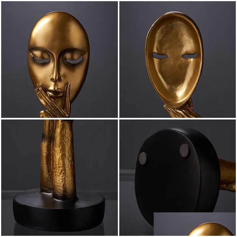 Accessories for home decoration silence is Gold statue of human face sculpture abstract African 210827