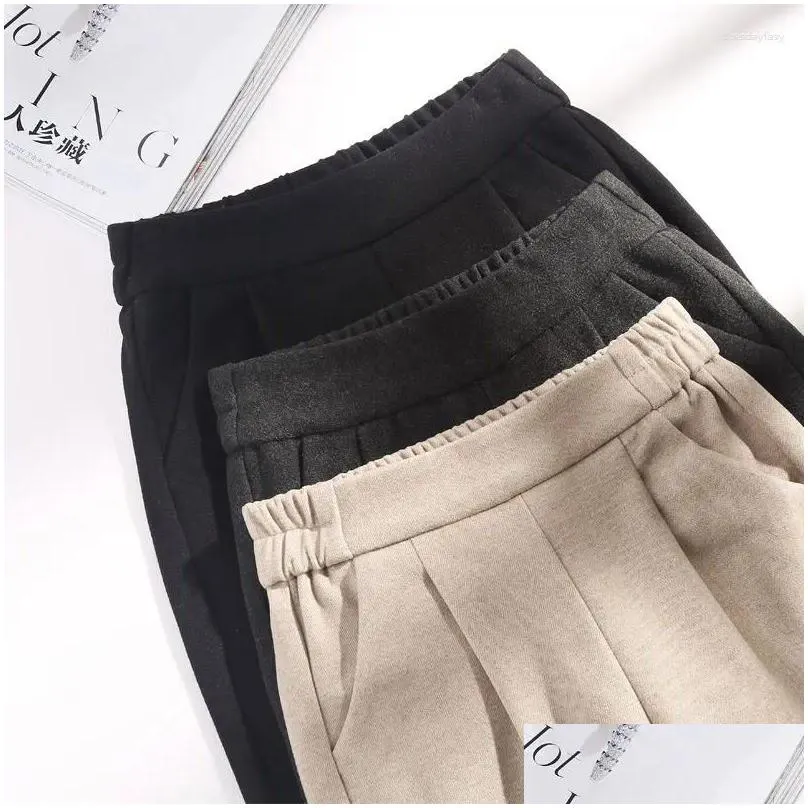 Women`s Pants Wool Pencil Autumn And Winter High Waisted Casual Fashion Suit Office Thick X464